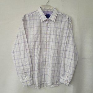 Egara Shirt Mens XXL Long Sleeve Button‎ Up Purple Windowpane Contrast Cuff